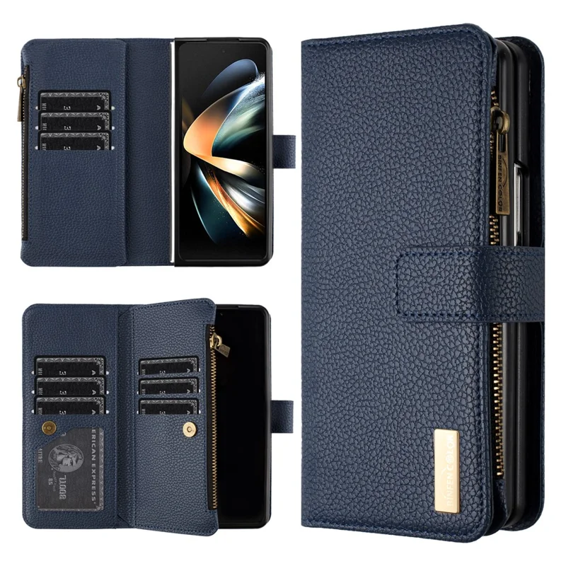 BINFEN COLOR Per Samsung Galaxy Z Fold6 5G Custodia in Pelle PU Texture Zipper Zipper - Blu