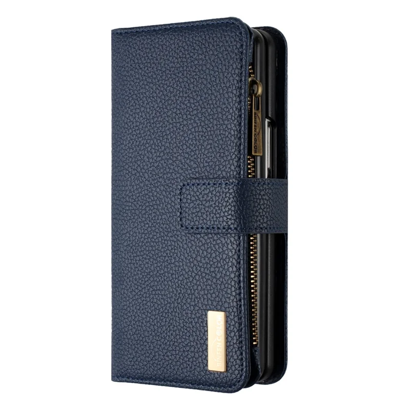 BINFEN COLOR Per Samsung Galaxy Z Fold6 5G Custodia in Pelle PU Texture Zipper Zipper - Blu