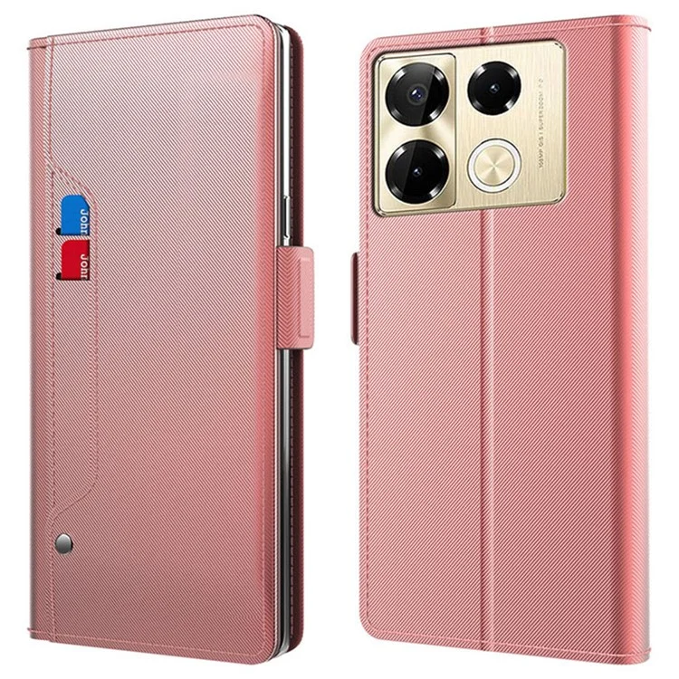 For Infinix Note 40 Pro+ Case PU Leather Stand Phone Cover with Mirror Function - Rose Gold