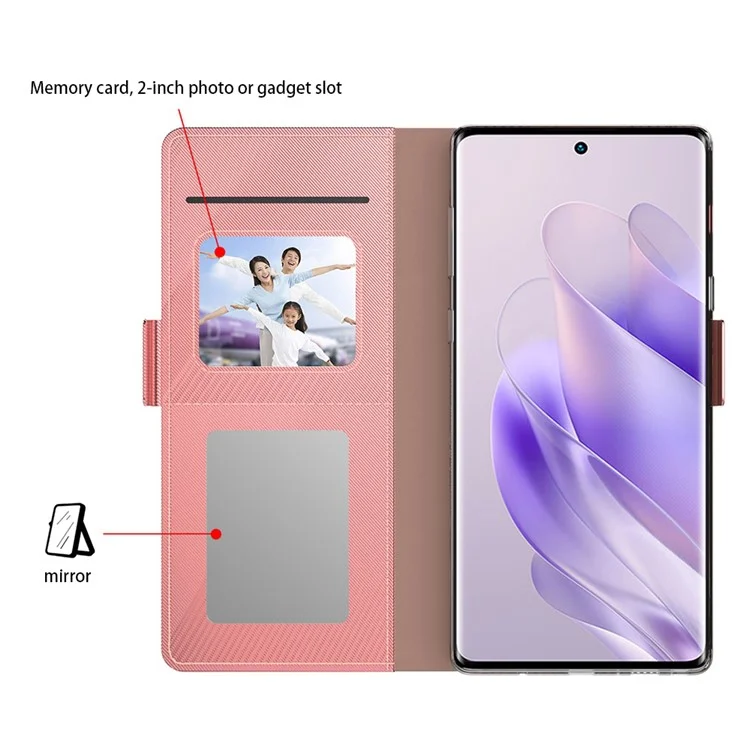 For Infinix Note 40 Pro+ Case PU Leather Stand Phone Cover with Mirror Function - Rose Gold