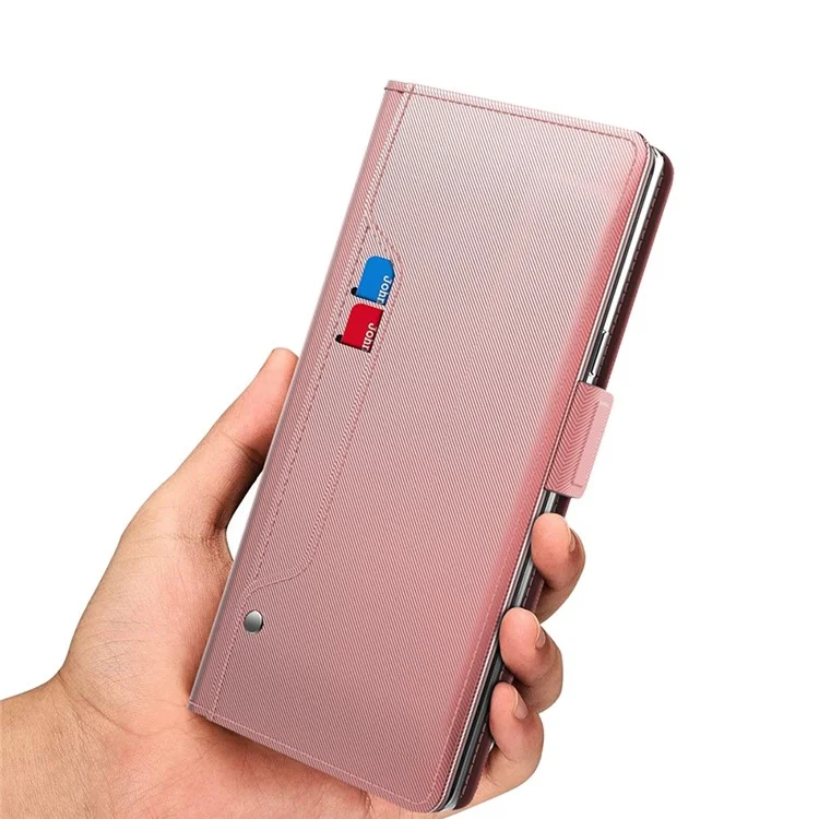 For Infinix Note 40 Pro+ Case PU Leather Stand Phone Cover with Mirror Function - Rose Gold