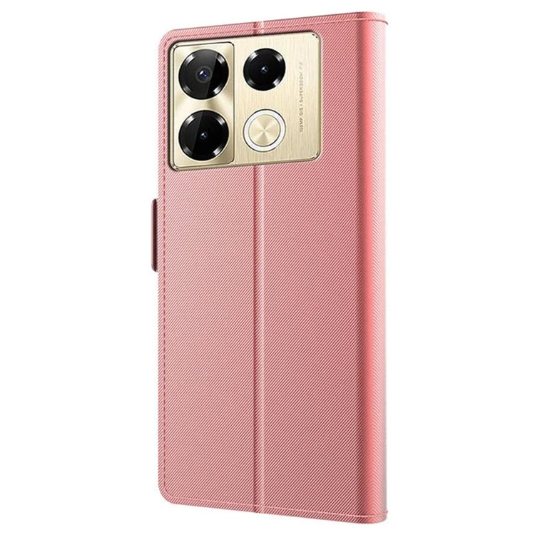 For Infinix Note 40 Pro+ Case PU Leather Stand Phone Cover with Mirror Function - Rose Gold