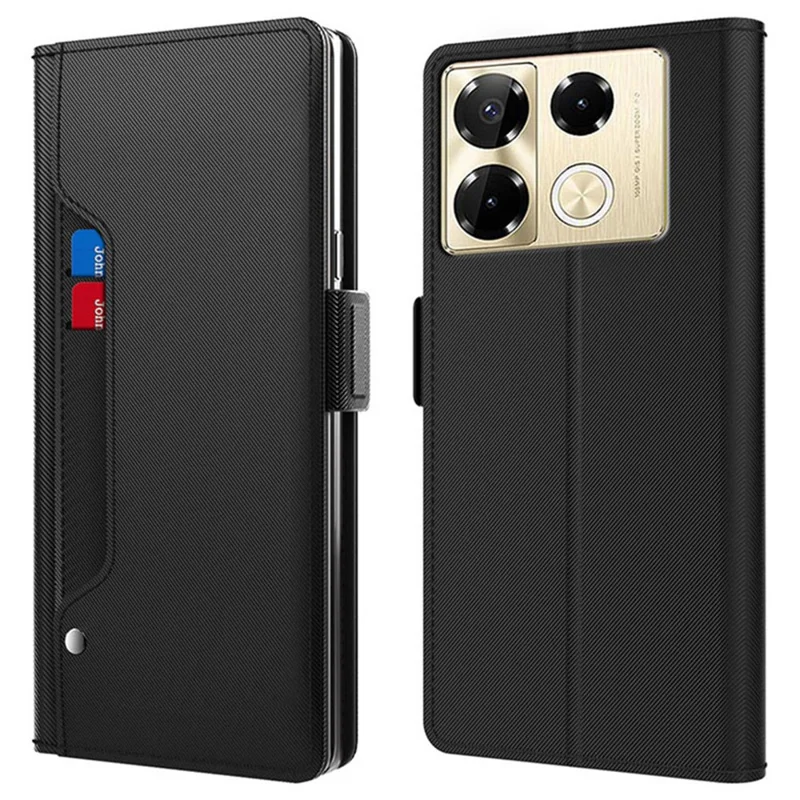 For Infinix Note 40 Pro+ Case PU Leather Stand Phone Cover with Mirror Function - Black
