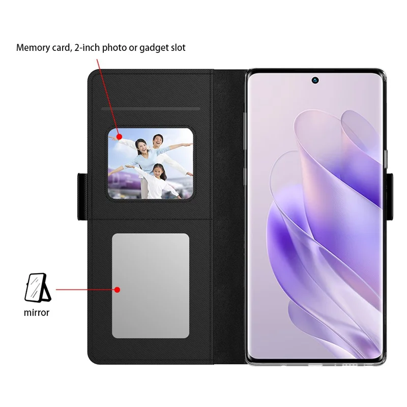 For Infinix Note 40 Pro+ Case PU Leather Stand Phone Cover with Mirror Function - Black