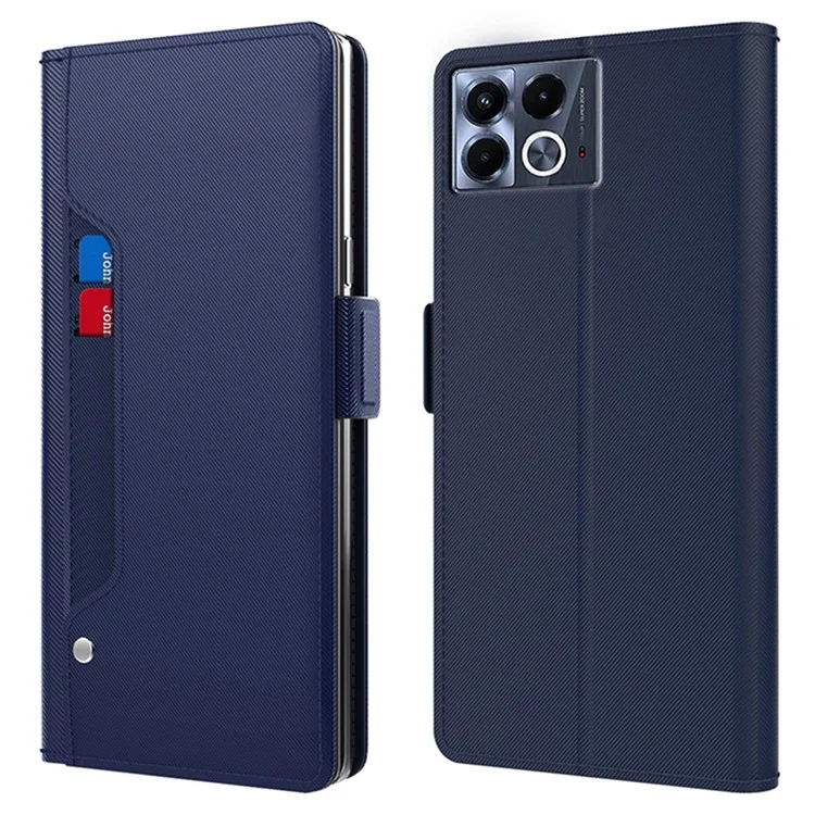 Für Infinix Note 40 Case Kartenfach PU-Leder Ständer Cover mit Make-up-Spiegel - Blau
