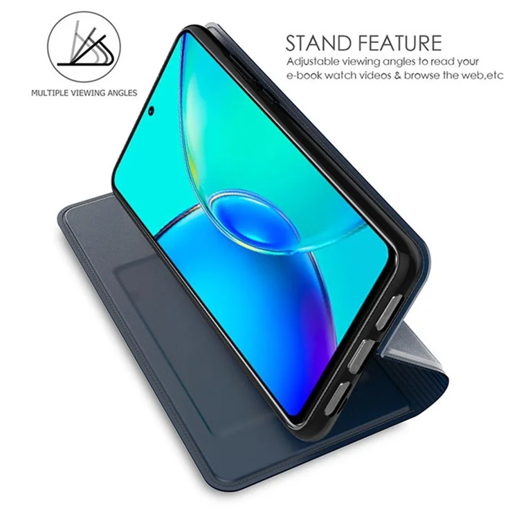 Para vivo X100s 5G Capa Protetora de Couro PU Flip Phone Cover com Slots para Cartões - Azul