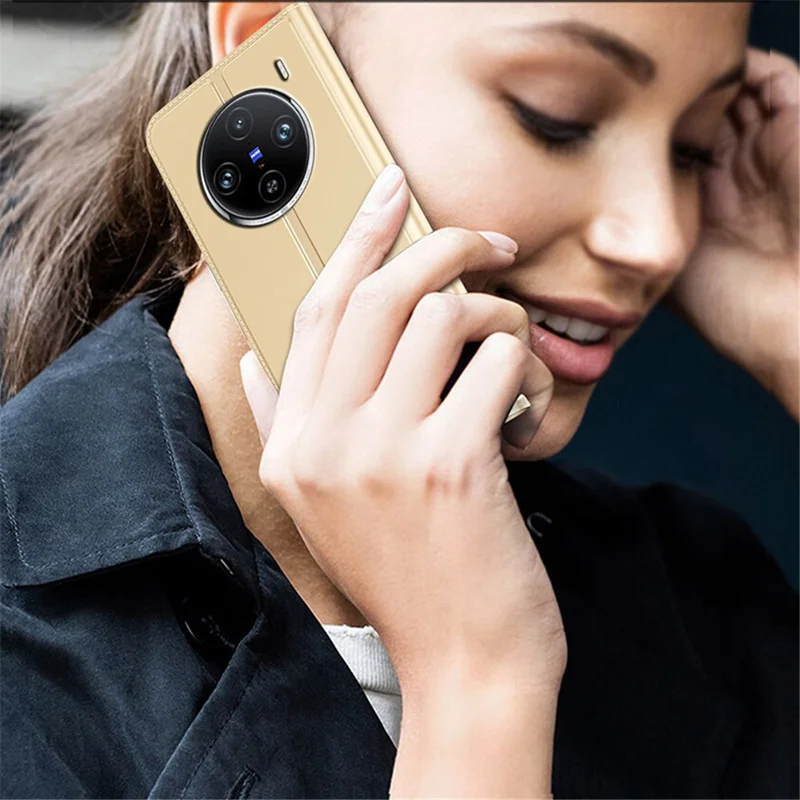 Para vivo X100s 5G Funda Protectora de Cuero de PU con Tarjeteros - Oro