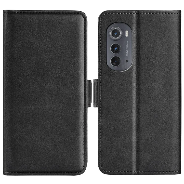 Pour Motorola Moto Edge 2022 Portefeuille du Support Téléphone Texturant PU Cuir Dual Dual Magnetic Folio Flio Flip Cover - le Noir