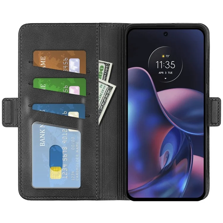 Pour Motorola Moto Edge 2022 Portefeuille du Support Téléphone Texturant PU Cuir Dual Dual Magnetic Folio Flio Flip Cover - le Noir