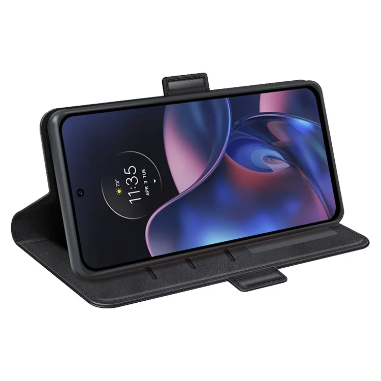 Pour Motorola Moto Edge 2022 Portefeuille du Support Téléphone Texturant PU Cuir Dual Dual Magnetic Folio Flio Flip Cover - le Noir