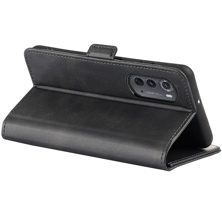 Pour Motorola Moto Edge 2022 Portefeuille du Support Téléphone Texturant PU Cuir Dual Dual Magnetic Folio Flio Flip Cover - le Noir