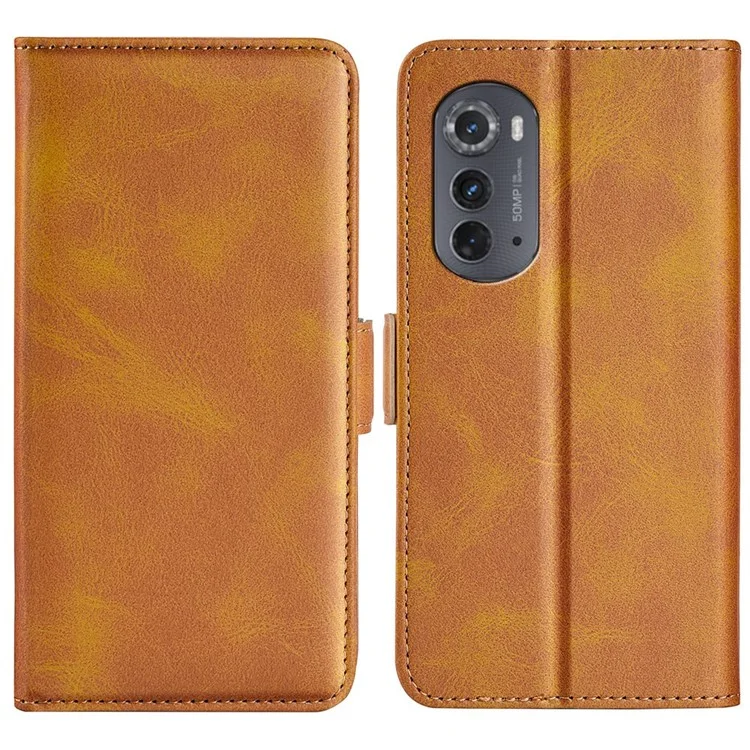 For Motorola Edge (2022) 5G Stand Wallet Phone Case Textured PU Leather Dual Magnetic Clasp Folio Flip Cover - Yellow