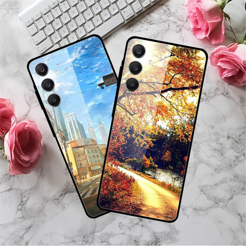Per Samsung Galaxy A25 5G (Global) (161,0 x 76,5 x 8,3 mm) Custodia con motivo Vetro temperato+TPU+PC Custodia per telefono - Shadow Cat