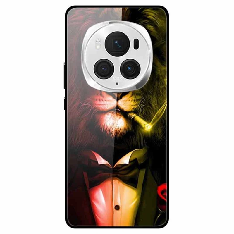 Per Honor Magic6 Pro 5G Custodia Slim Pattern Stampa PC+Vetro Temperato+TPU Guscio del Telefono - Leone 
