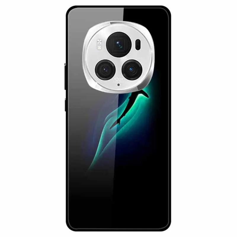 For Honor Magic6 Pro 5G Slim Case Pattern Printing PC+Tempered Glass+TPU Phone Shell - Blue Fish