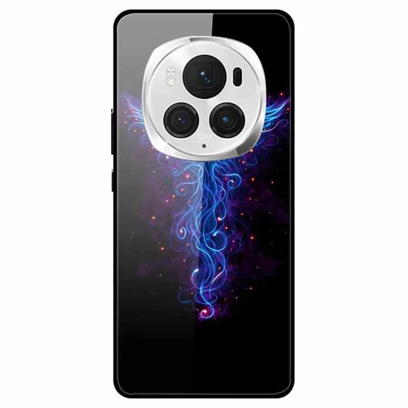 Per Honor Magic6 Pro 5G Custodia Sottile Stampa Pattern PC+Vetro Temperato+TPU Custodia per Telefono - Fenice Blu 
