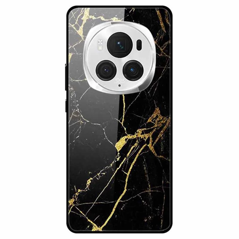 For Honor Magic6 Pro 5G Slim Case Pattern Printing PC+Tempered Glass+TPU Phone Shell - Golden Grain