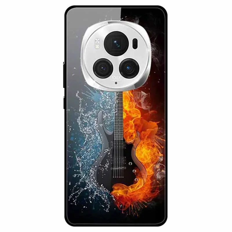 For Honor Magic6 Pro 5G Schlanke Hülle Musterbedruckung PC+Gehärtetes Glas+TPU Handyhülle - Eis und Feuer Gitarre 