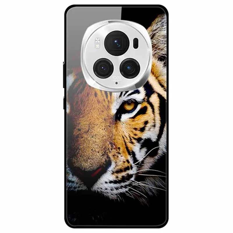 For Honor Magic6 Pro 5G Case Pattern Print PC+Tempered Glass+TPU Slim Phone Cover - Tiger
