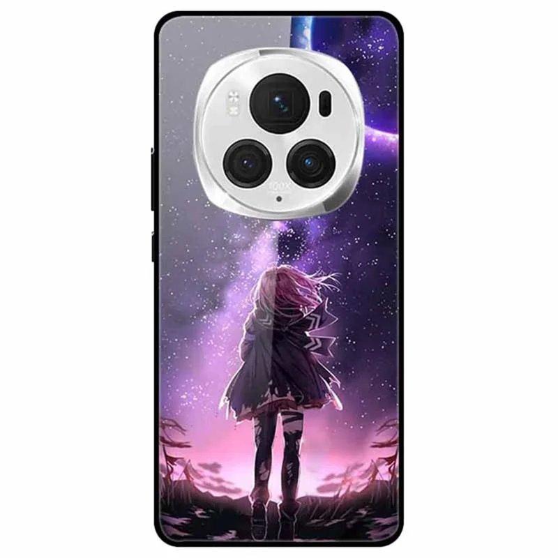 For Honor Magic6 Pro 5G Case Pattern Print PC+Tempered Glass+TPU Slim Phone Cover - Starry Girl