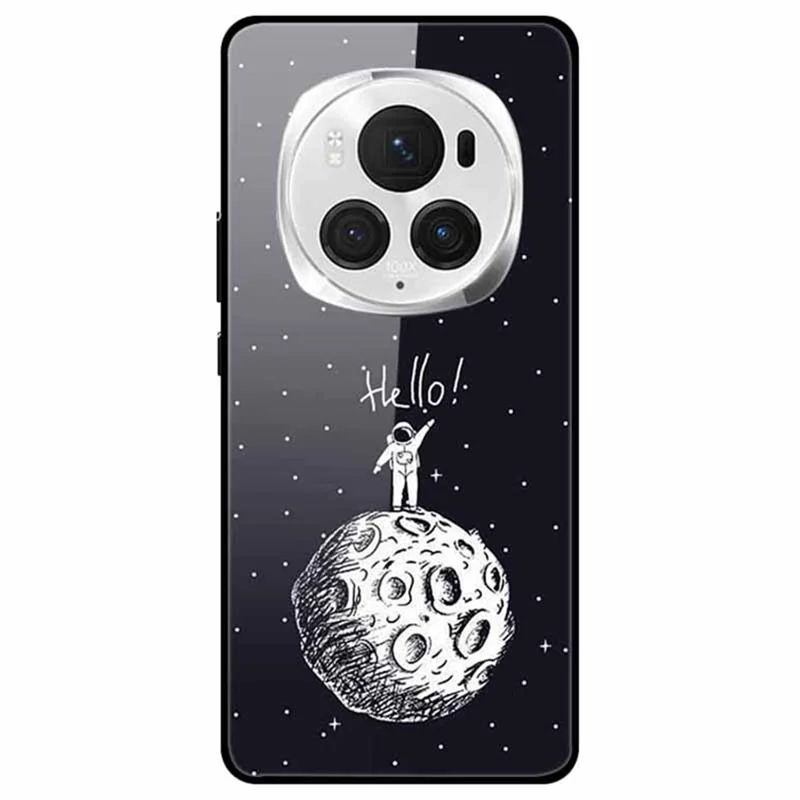 For Honor Magic6 Pro 5G Case Pattern Print PC+Tempered Glass+TPU Slim Phone Cover - Moon Landing