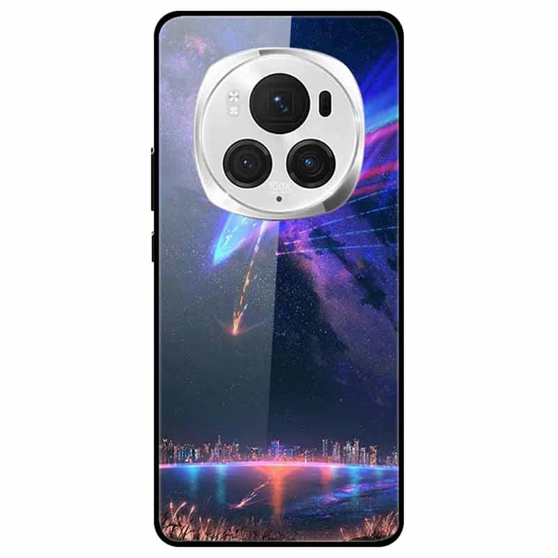 Funda Para Teléfono For Honor Magic6 Pro 5G - Patrón Impreso PC+Vidrio Templado+Cubierta de Teléfono Slim TPU - Ciudad Meteoro 