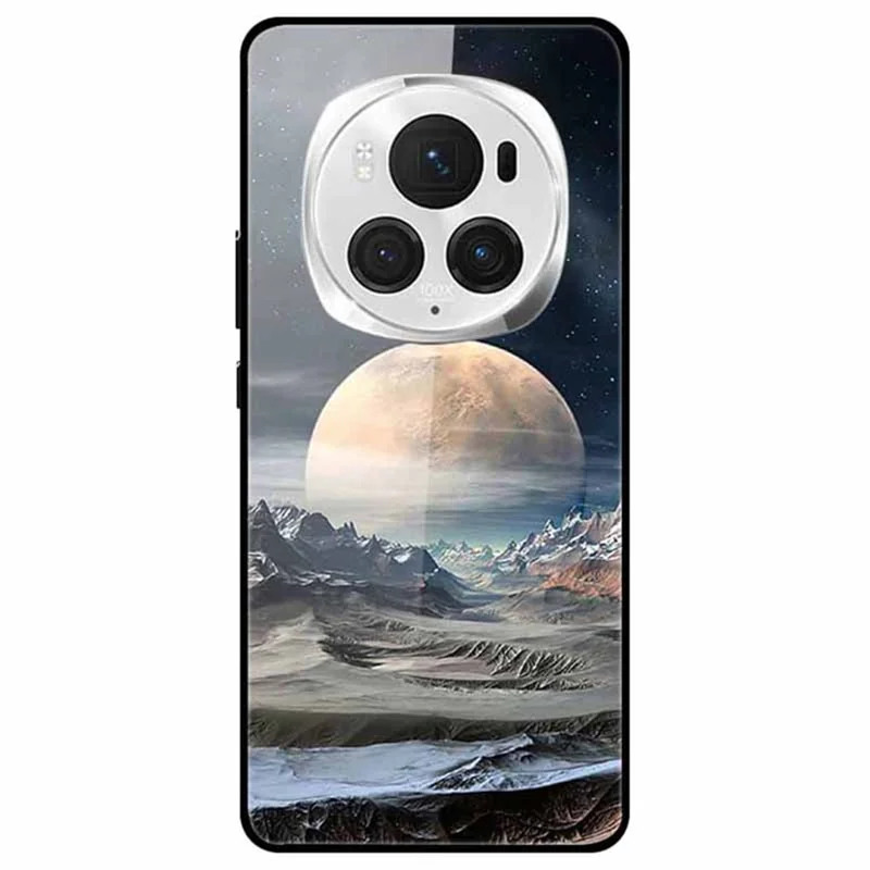 For Honor Magic6 Pro 5G Case Pattern Print PC+Tempered Glass+TPU Slim Phone Cover - White Planet
