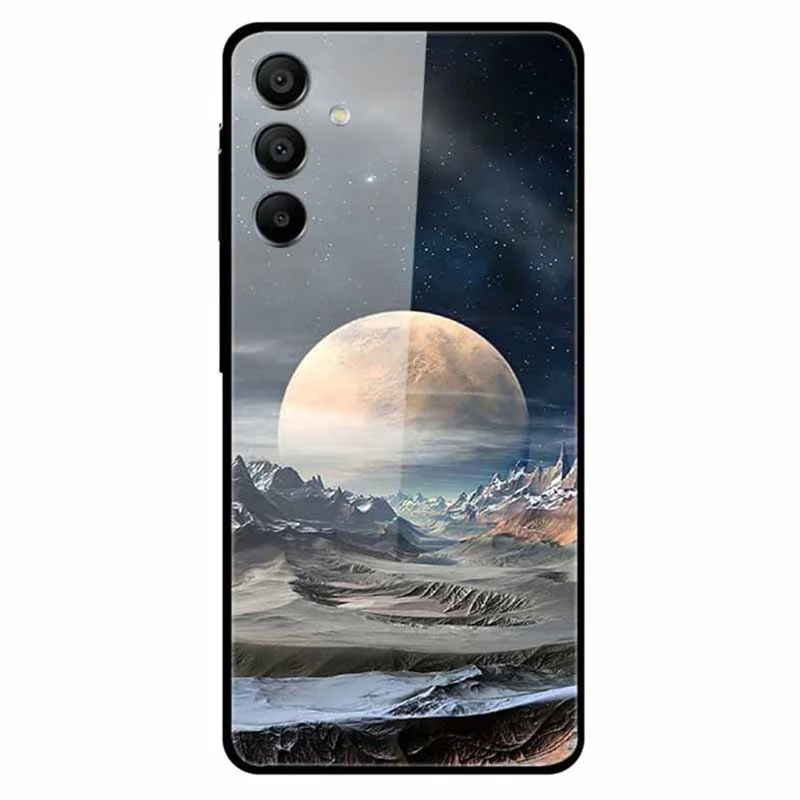 For Samsung Galaxy A15 4G / 5G Case Pattern Design Protective Tempered Glass Phone Cover - White Planet
