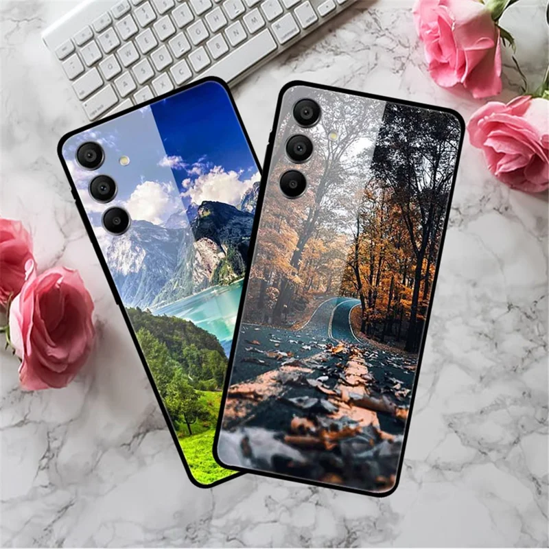 For Samsung Galaxy A15 4G / 5G Case Pattern Design Protective Tempered Glass Phone Cover - White Planet