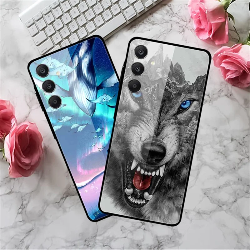 Til Samsung Galaxy A25 5G (Global) (161,0 X 76,5 X 8,3 mm) Hærdet Glas Case med Mønstertryk Telefonbeskyttelse - Kramme