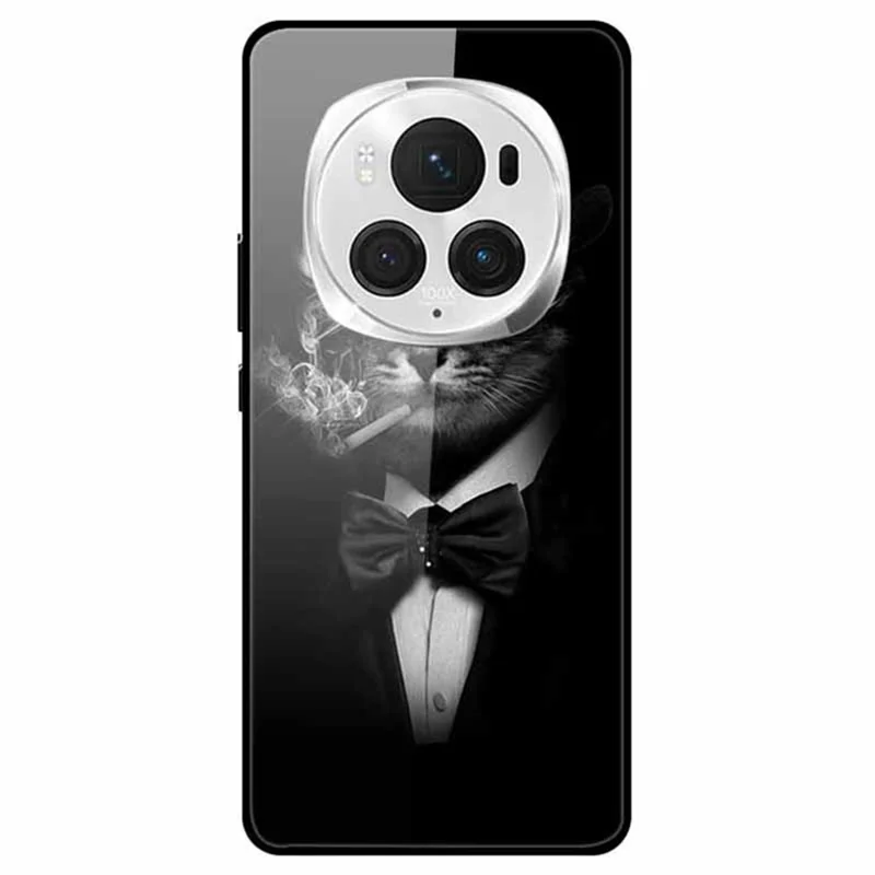 Per l'onore Magic6 Pro 5G Case Pattern Printing Tempered Glass Phone Cover - Gatto Fumante