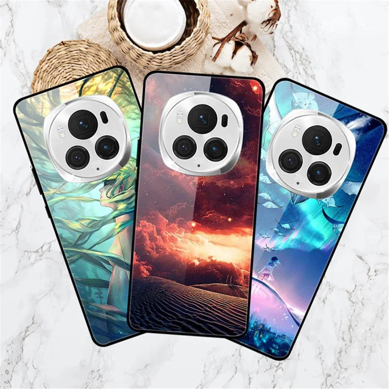 For Honor Magic6 Pro 5G Case Pattern Printing Tempered Glass Phone Cover - Angel Holding the Moon