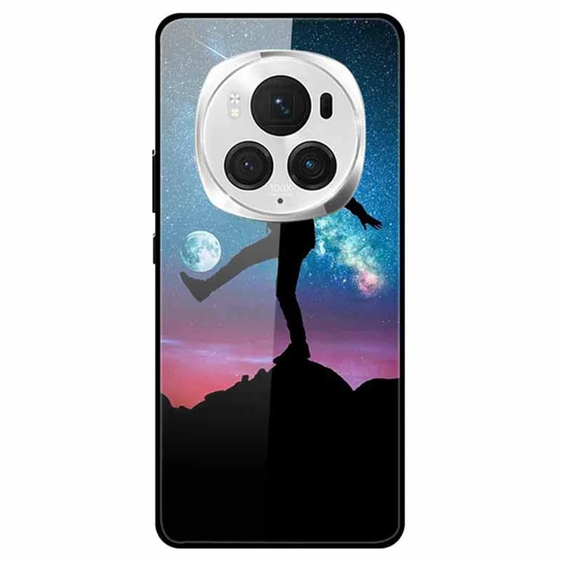 For Honor Magic6 Pro 5G Case Pattern Printing Tempered Glass Phone Cover - Kicking the Moon