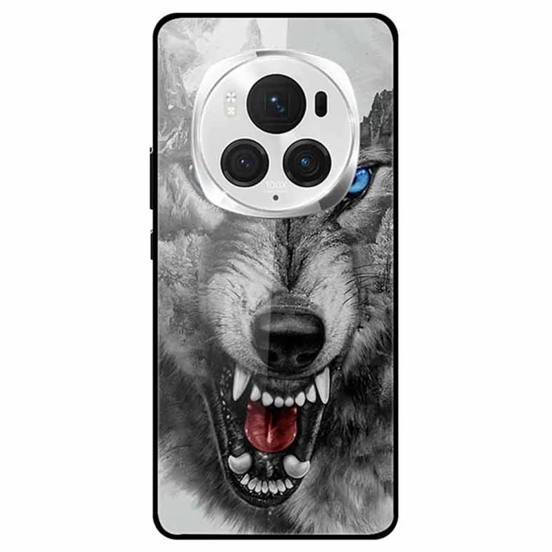 For Honor Magic6 Pro 5G Case Pattern Printing Tempered Glass Phone Cover - Mountain Wolf
