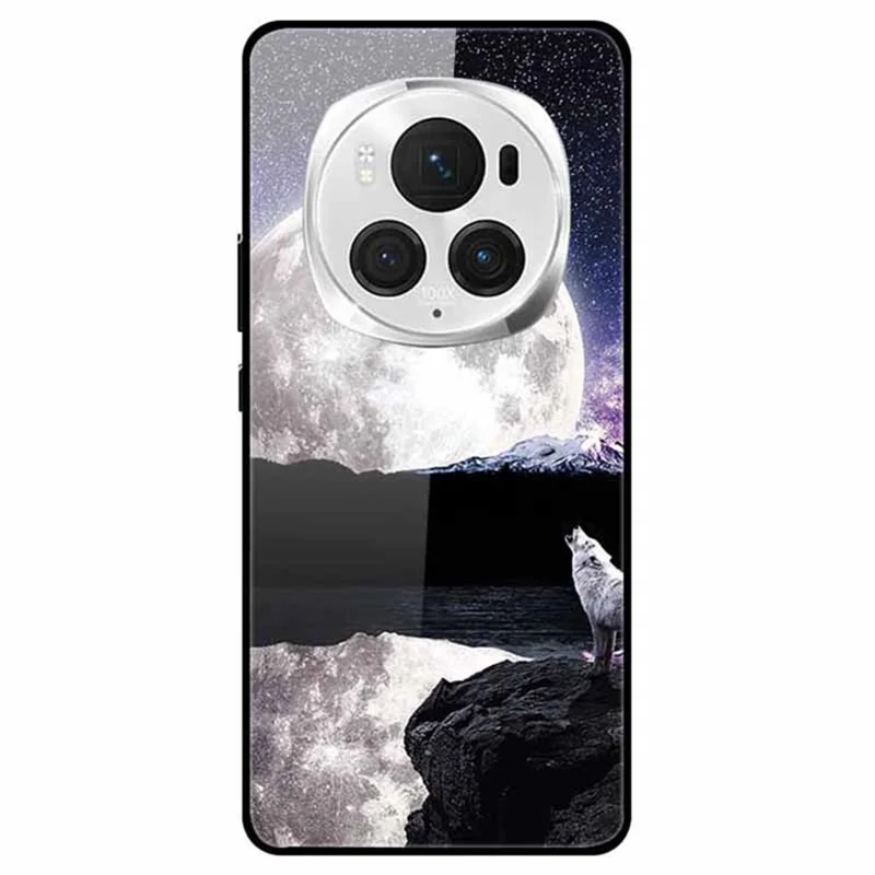 For Honor Magic6 Pro 5G Case Pattern Printing Tempered Glass Phone Cover - Wolf and Ball