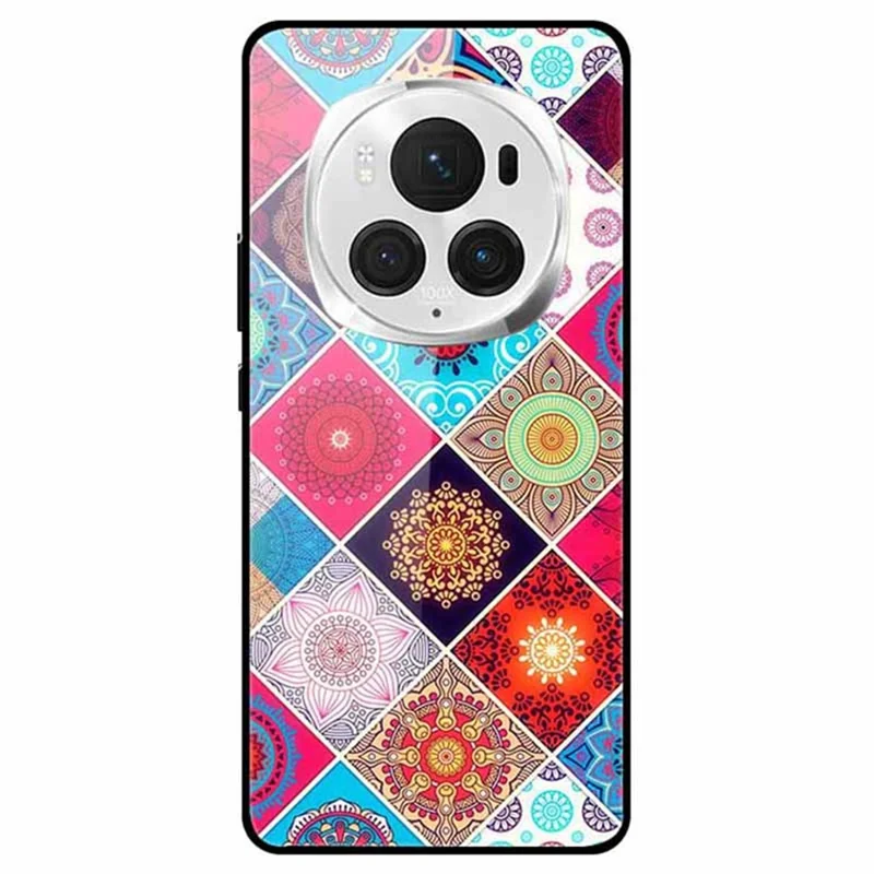 For Honor Magic6 Pro 5G Case Pattern Printing Tempered Glass Phone Cover - Colorful Flower Tile Pattern