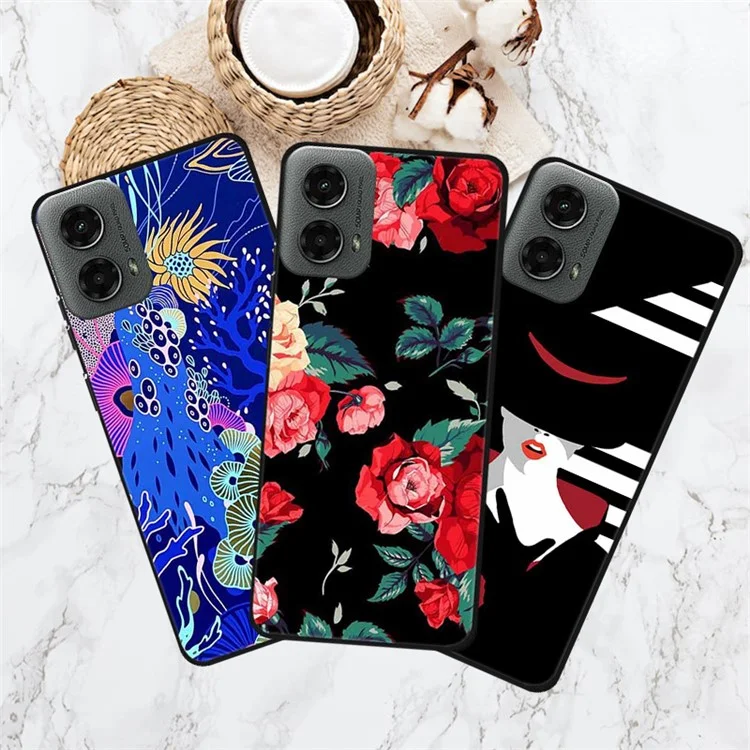 Per Motorola Moto G 5G (2024) Case Soft TPU Pattern Phone Cover - Purple Leaf Flower