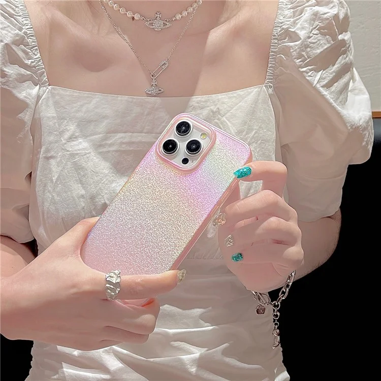 Für iPhone 15 Pro Case Shiny Pearlescent Texture Soft TPU Phone Cover - Pink