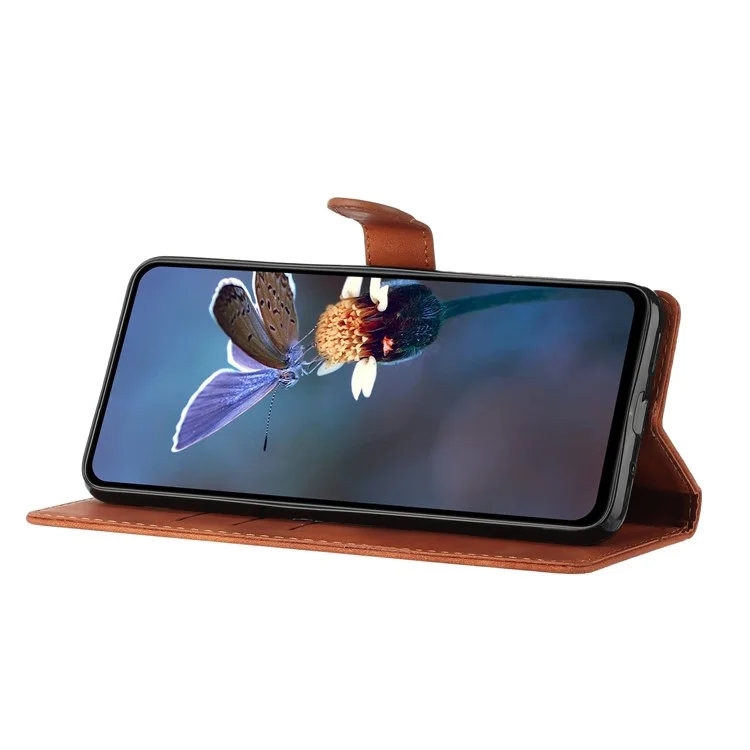 For Samsung Galaxy A55 5G Cell Phone Case Magnetic Clasp PU Leather Stand Wallet Cover - Brown