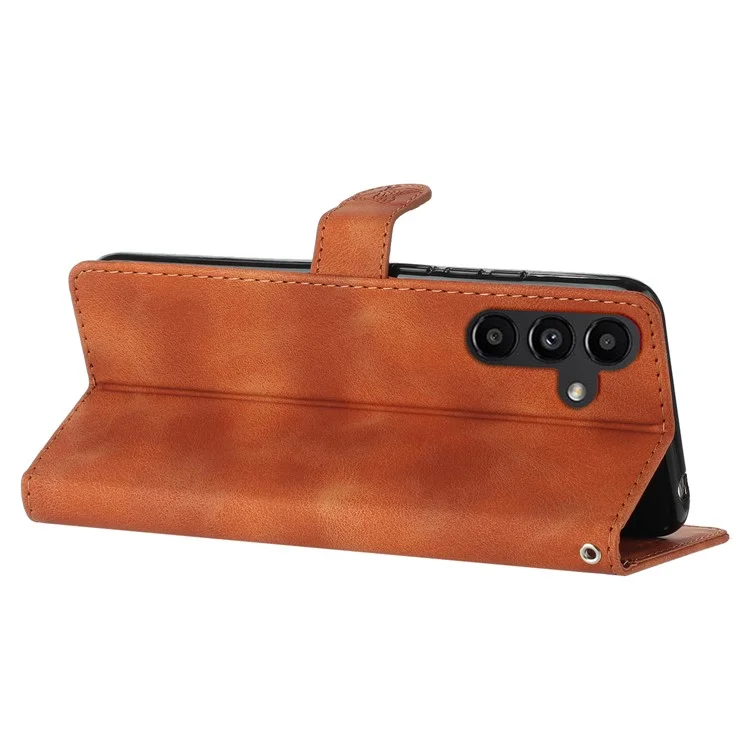 For Samsung Galaxy A55 5G Cell Phone Case Magnetic Clasp PU Leather Stand Wallet Cover - Brown