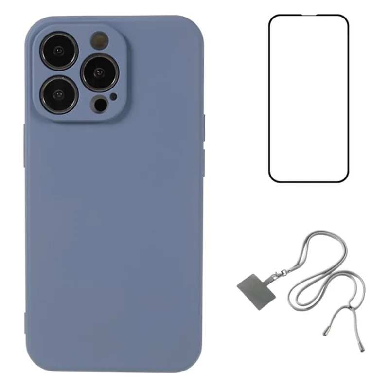 WANLONFENG Série RB1 pour iPhone 14 Pro Étui fin en TPU souple avec film de protection d'écran, dragonne - Gris lavande