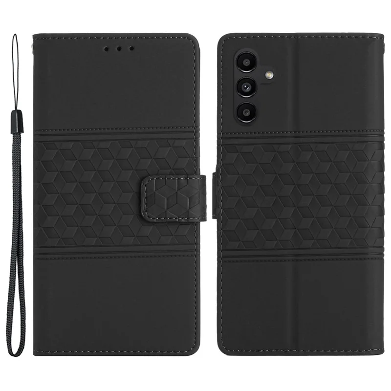Samsung Galaxy A55 5G Hoes Imprint Ruit Wallet Stand Leren Cover - Zwart