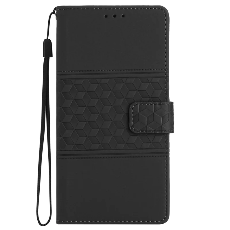 Samsung Galaxy A55 5G Hoes Imprint Ruit Wallet Stand Leren Cover - Zwart