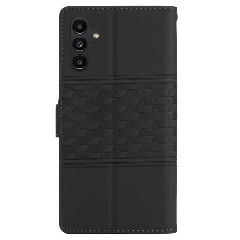 Samsung Galaxy A55 5G Hoes Imprint Ruit Wallet Stand Leren Cover - Zwart