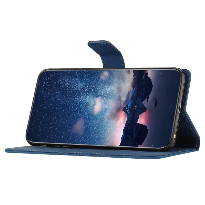 For Samsung Galaxy A55 5G Phone Case Imprinted Rhombus Wallet Stand Leather Cover - Blue