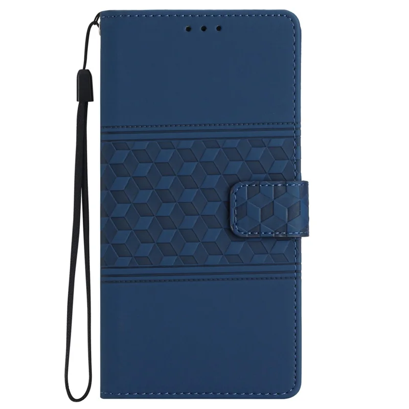 For Samsung Galaxy A55 5G Phone Case Imprinted Rhombus Wallet Stand Leather Cover - Blue