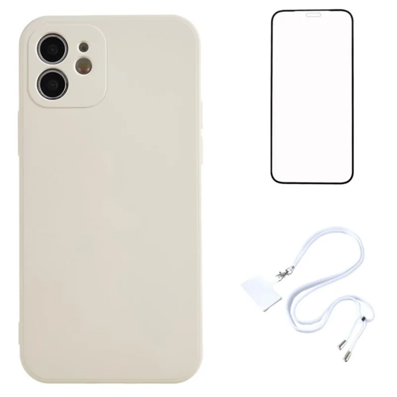 WANLONFENG Série RB1 Para iPhone 12 Capa Anti-Queda Capa de TPU Macio com Película de Tela, Cordão - Branco