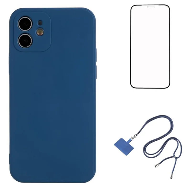 WANLONFENG Serie RB1 para iPhone 12 Funda Anti-Caída Suave Funda de TPU con Película de Pantalla, Cordón - Zafiro
