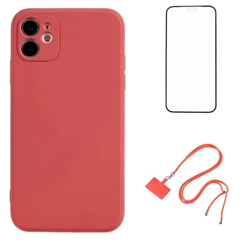 WANLONFENG RB1 Série Pour Étui iPhone 11 Lanière TPU Couvercle de Téléphone avec Protecteur d'Écran - Hawthorn Red