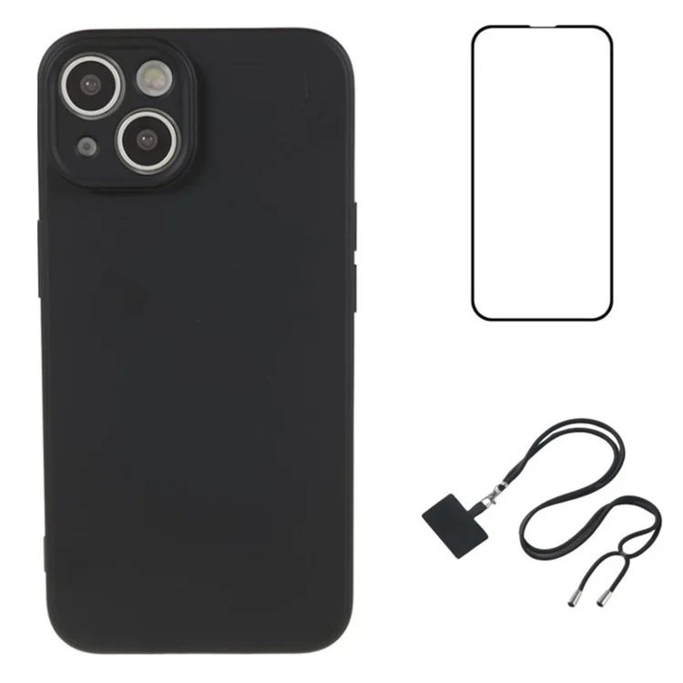 WANLONFENG RB1 Series Funda de TPU para iPhone 14 Plus a prueba de golpes Carcasa de teléfono con película de pantalla, cordón - Negro 